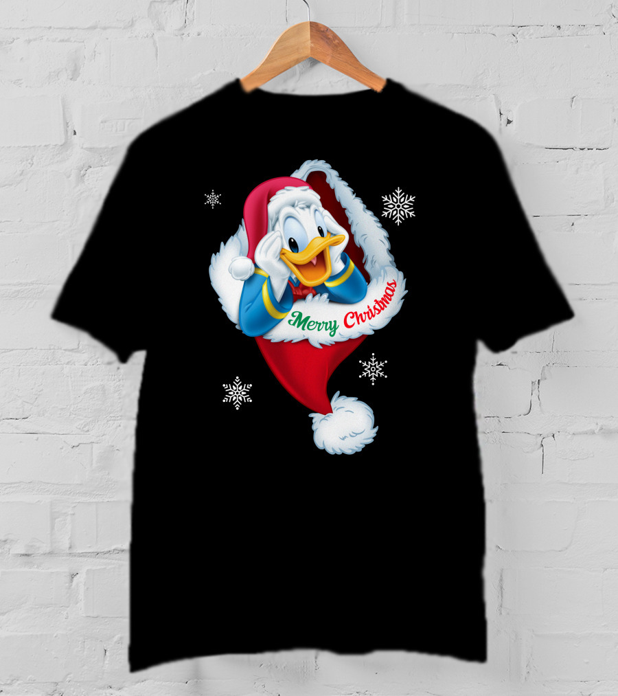 Donald Merry Christmas Snowflakes Santa Hat T-Shirt
