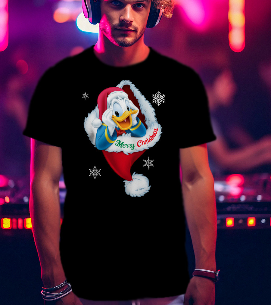 Donald Merry Christmas Snowflakes Santa Hat T-Shirt