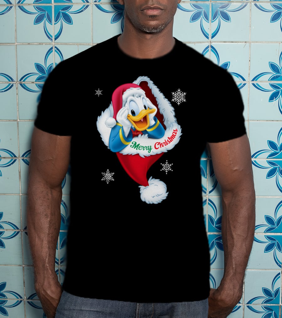 Donald Merry Christmas Snowflakes Santa Hat T-Shirt