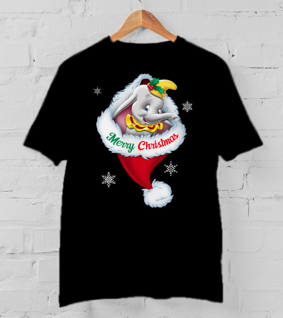 Dumbo Merry Christmas Santa Hat Snowflakes T-Shirt