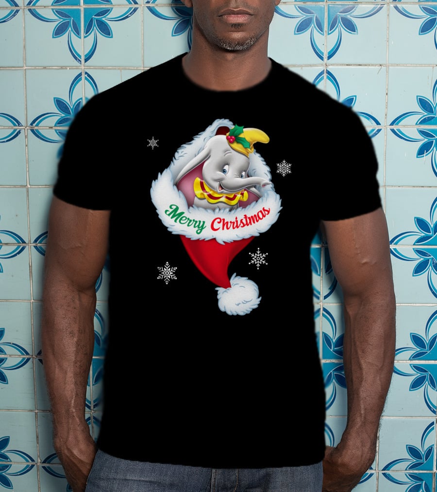Dumbo Merry Christmas Santa Hat Snowflakes T-Shirt