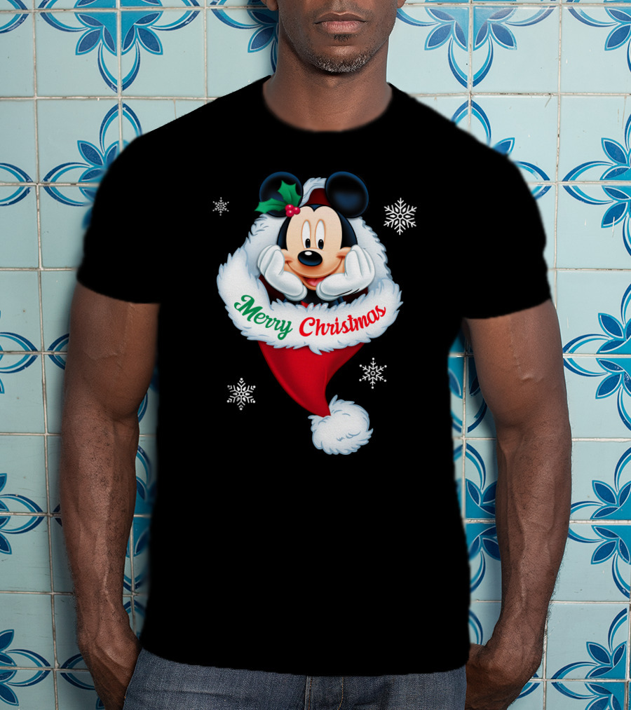 Mickey Merry Christmas Holiday Snowflakes T-Shirt