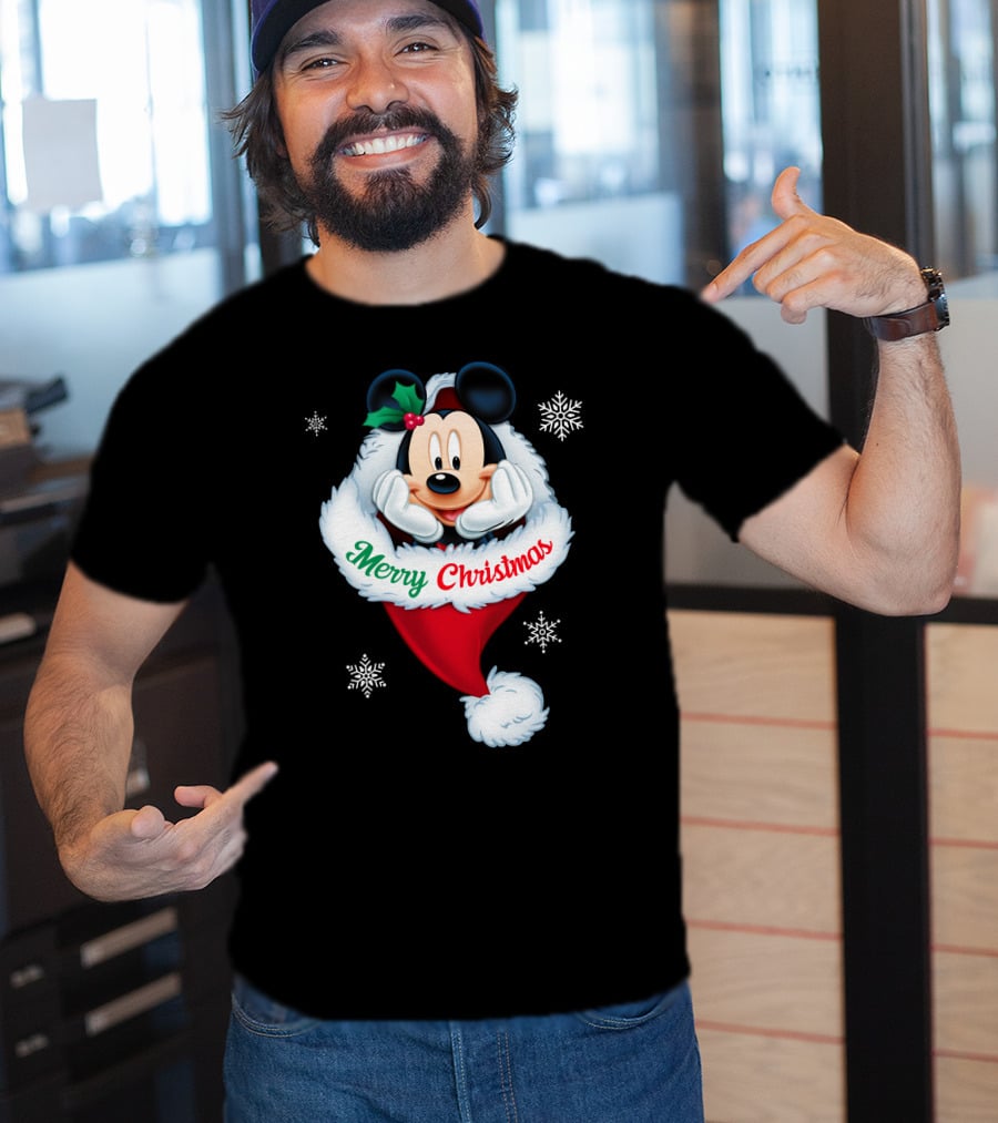 Mickey Merry Christmas Holiday Snowflakes T-Shirt