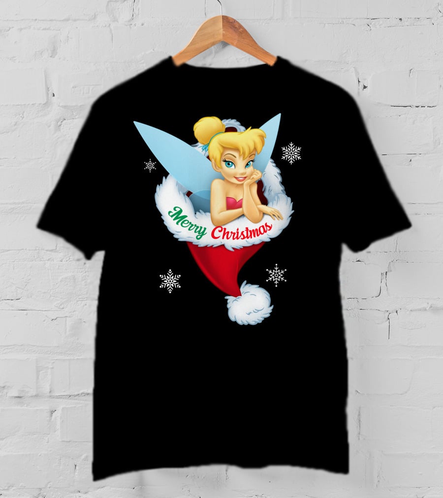 Tinkerbell Merry Christmas Santa Hat Snowflakes T-Shirt
