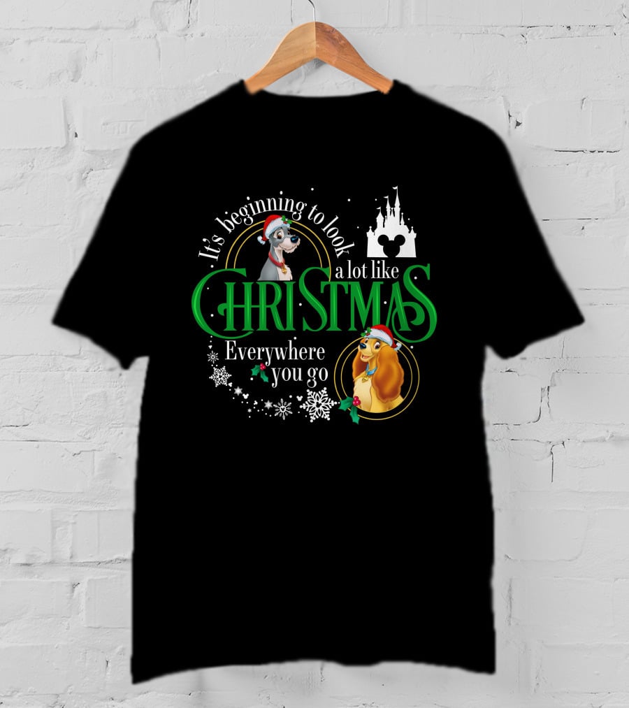 It's Beginning To Look A Lot Like Christmas Everywhere You Go Lady And The Tramp Disney Castle T-Shirt