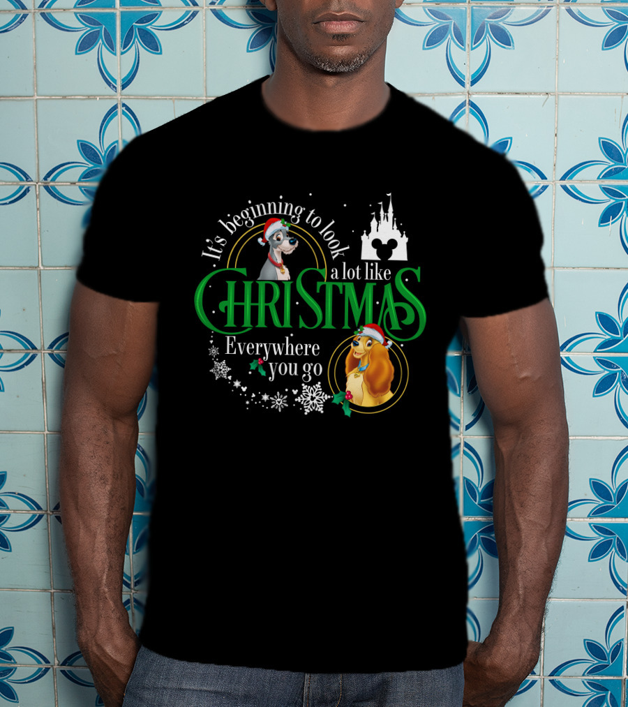 It's Beginning To Look A Lot Like Christmas Everywhere You Go Lady And The Tramp Disney Castle T-Shirt