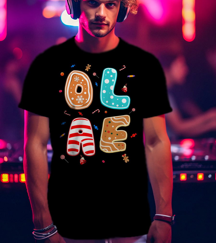 Olaf Gingerbread Candy Christmas Letters T-Shirt