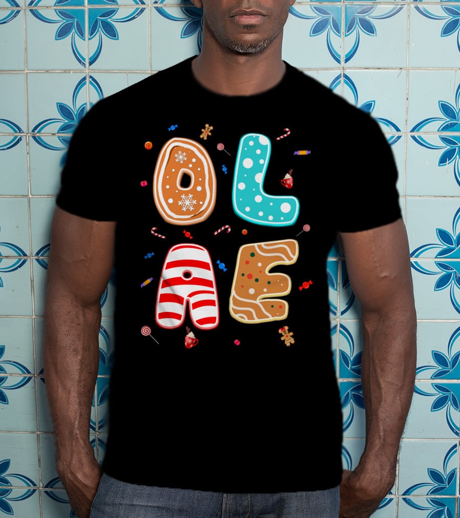 Olaf Gingerbread Candy Christmas Letters T-Shirt
