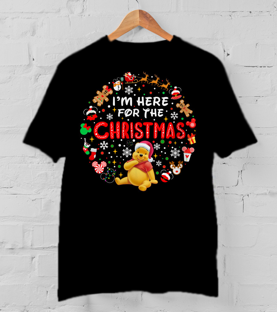 I'm Here For The Christmas Pooh Santa Hat Snowflakes Cookies T-Shirt