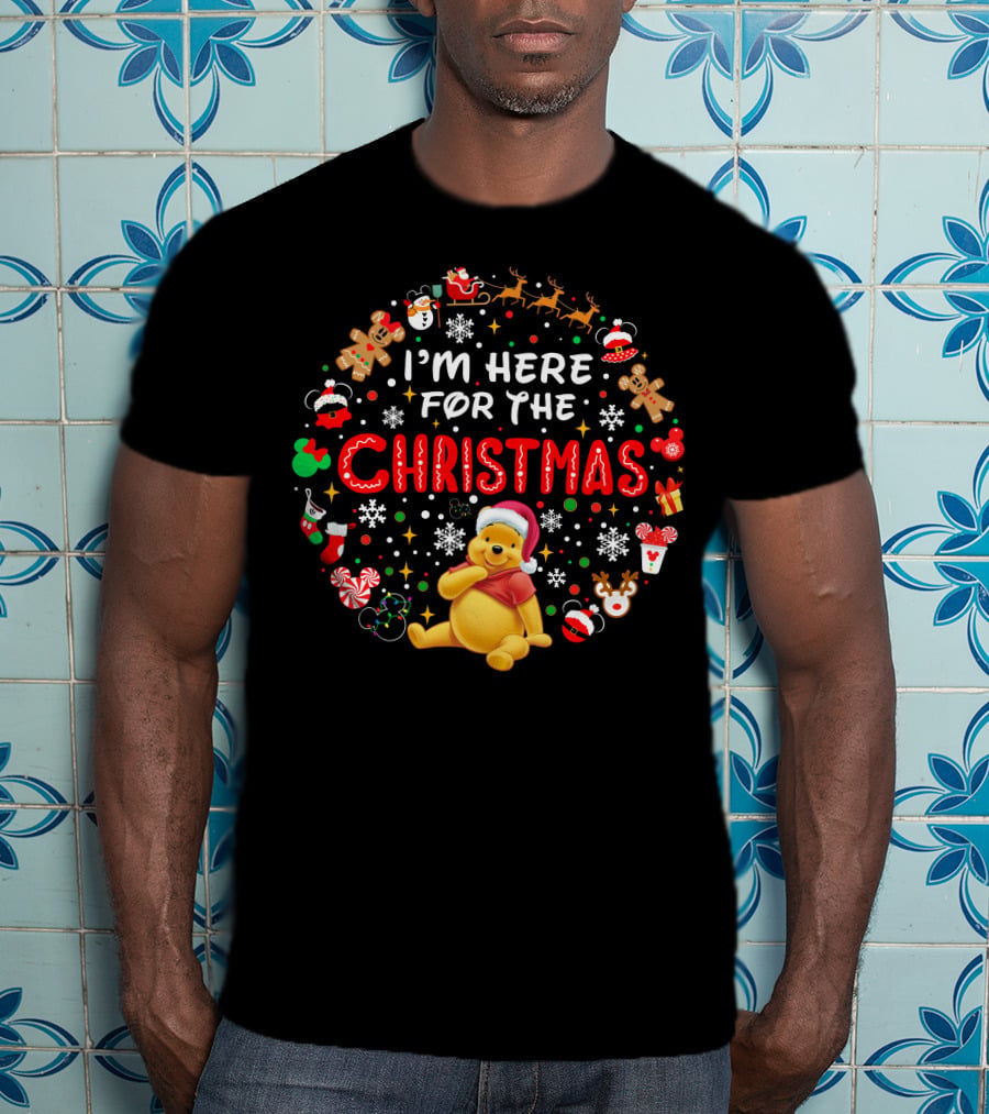 I'm Here For The Christmas Pooh Santa Hat Snowflakes Cookies T-Shirt