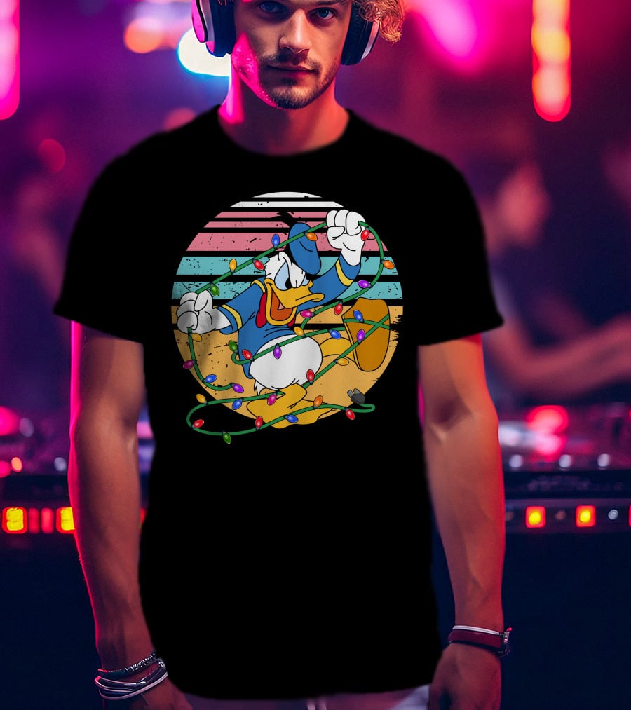 Donald Duck Tangled In Christmas Lights Vintage Style T-Shirt