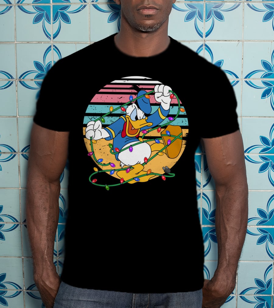 Donald Duck Tangled In Christmas Lights Vintage Style T-Shirt