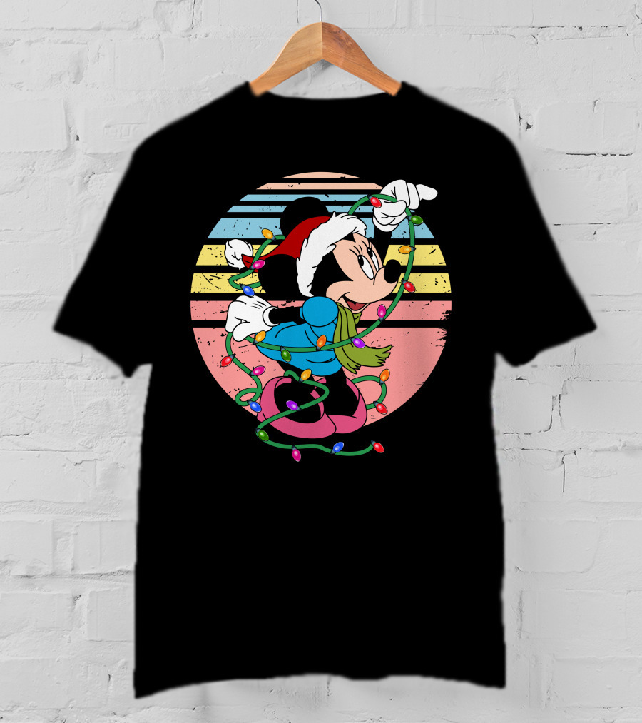 Retro Minnie Mouse Christmas Lights Holiday Season T-Shirt