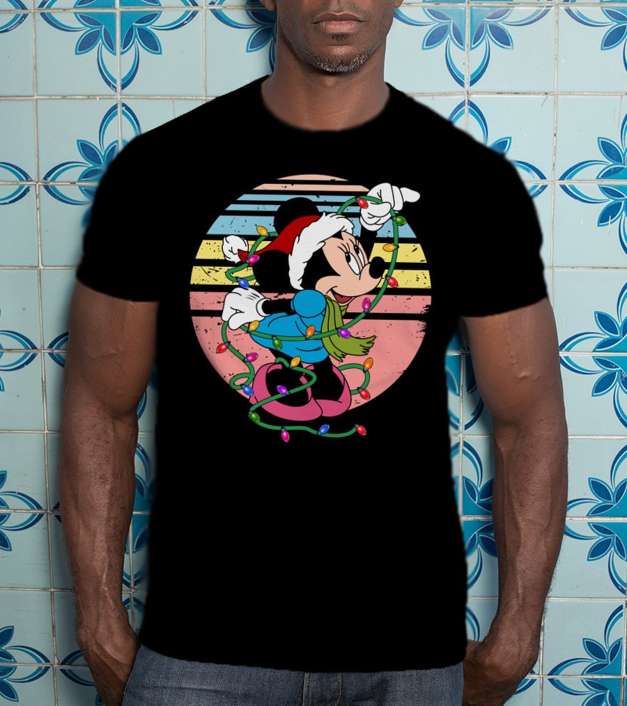 Retro Minnie Mouse Christmas Lights Holiday Season T-Shirt