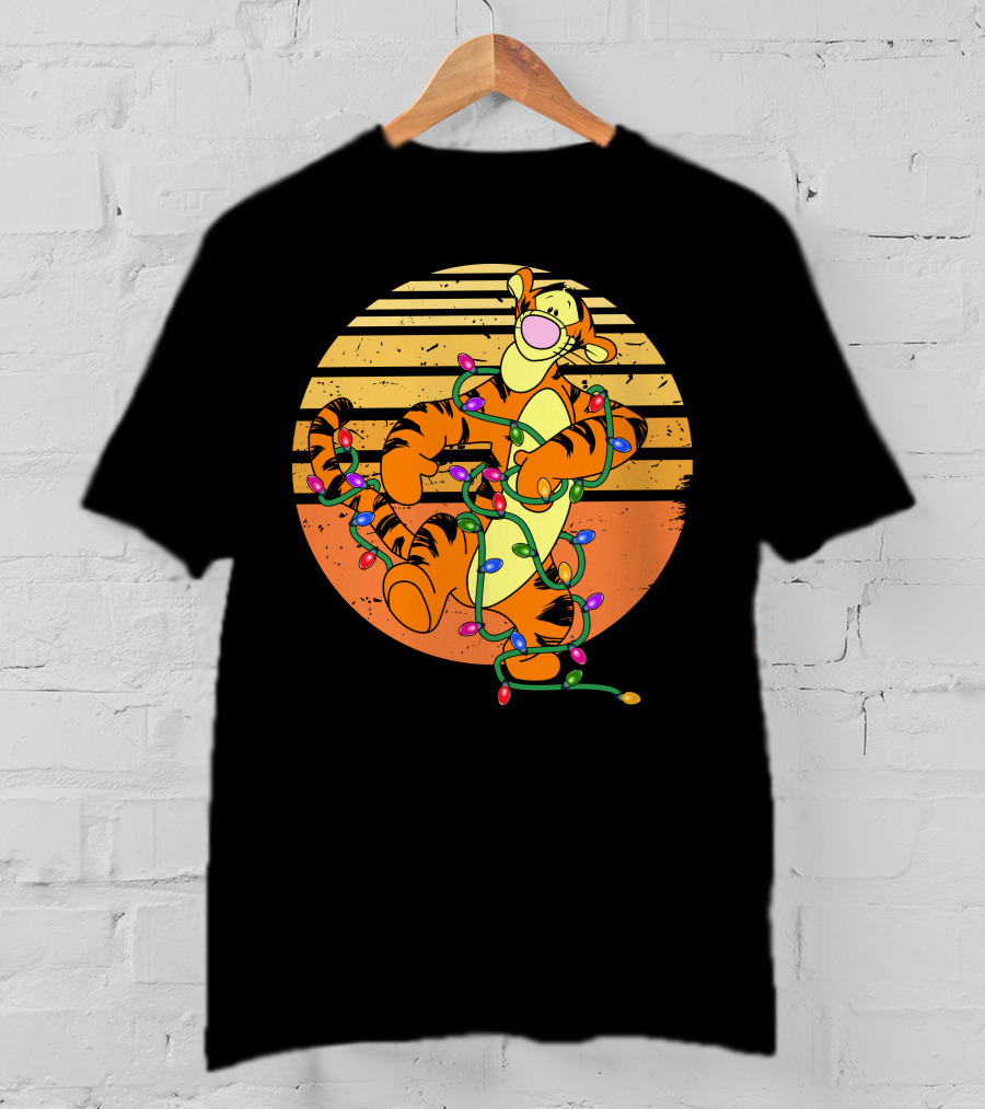 Tigger Christmas Lights Retro Sunset T-Shirt