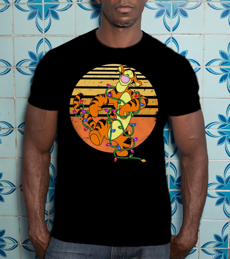 Tigger Christmas Lights Retro Sunset T-Shirt
