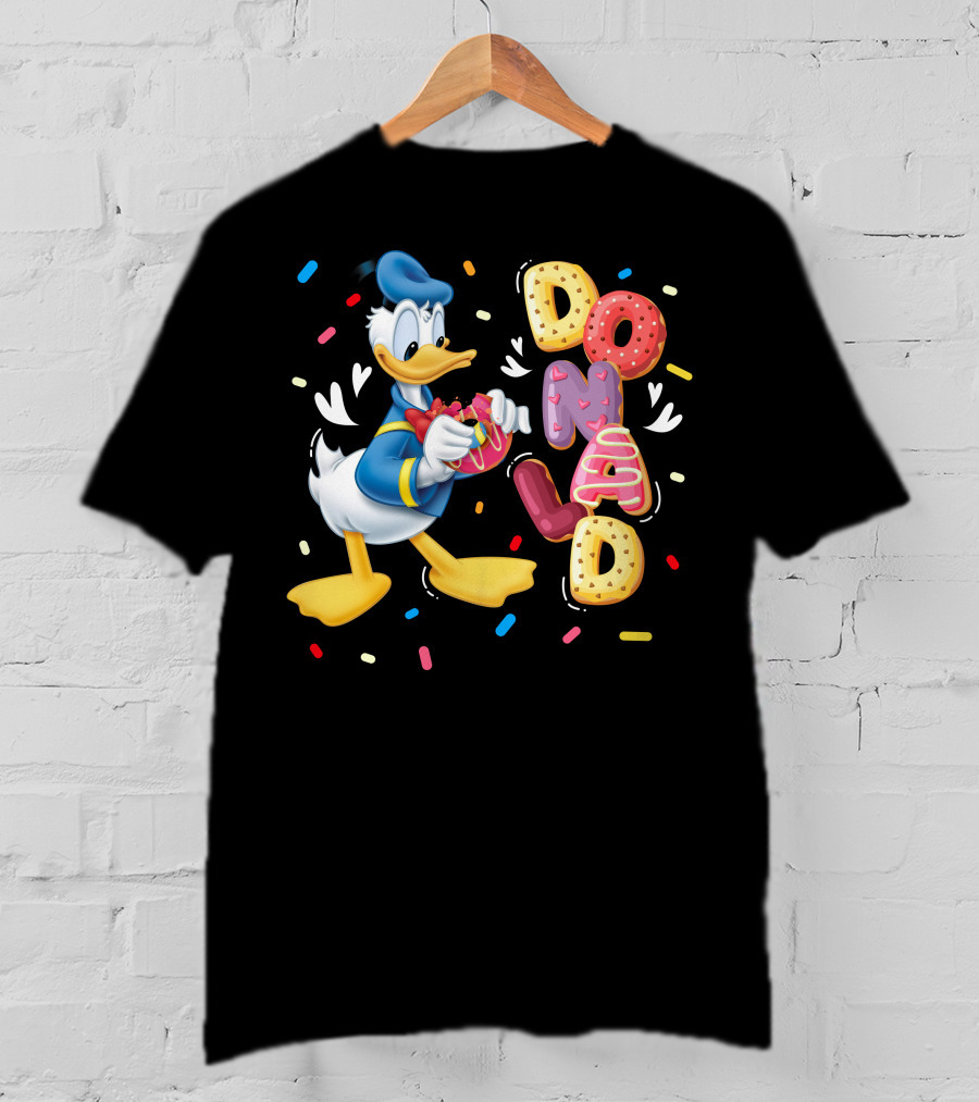 Donald Duck With Colorful Donut Letters And Sprinkles T-Shirt