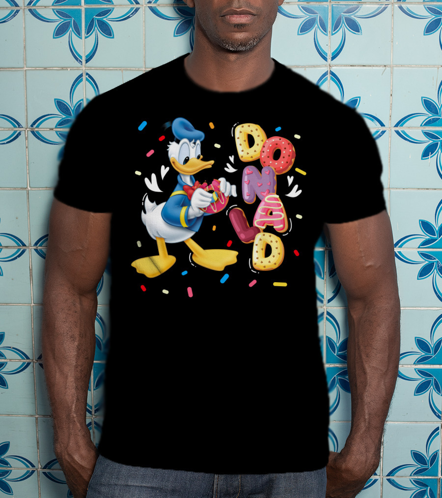 Donald Duck With Colorful Donut Letters And Sprinkles T-Shirt