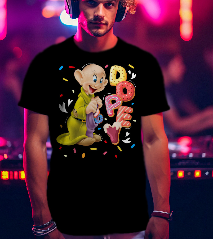 Dopey Disney Character With Colorful Donut Sprinkle Letters T-Shirt
