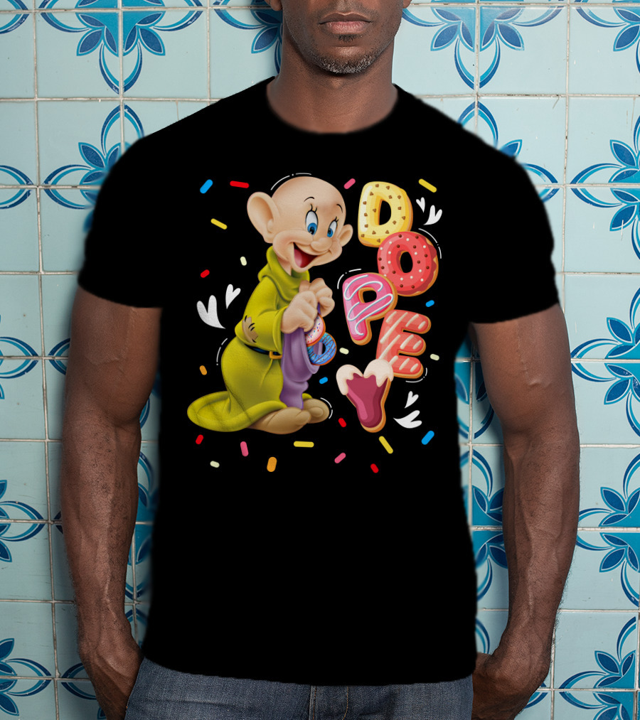 Dopey Disney Character With Colorful Donut Sprinkle Letters T-Shirt