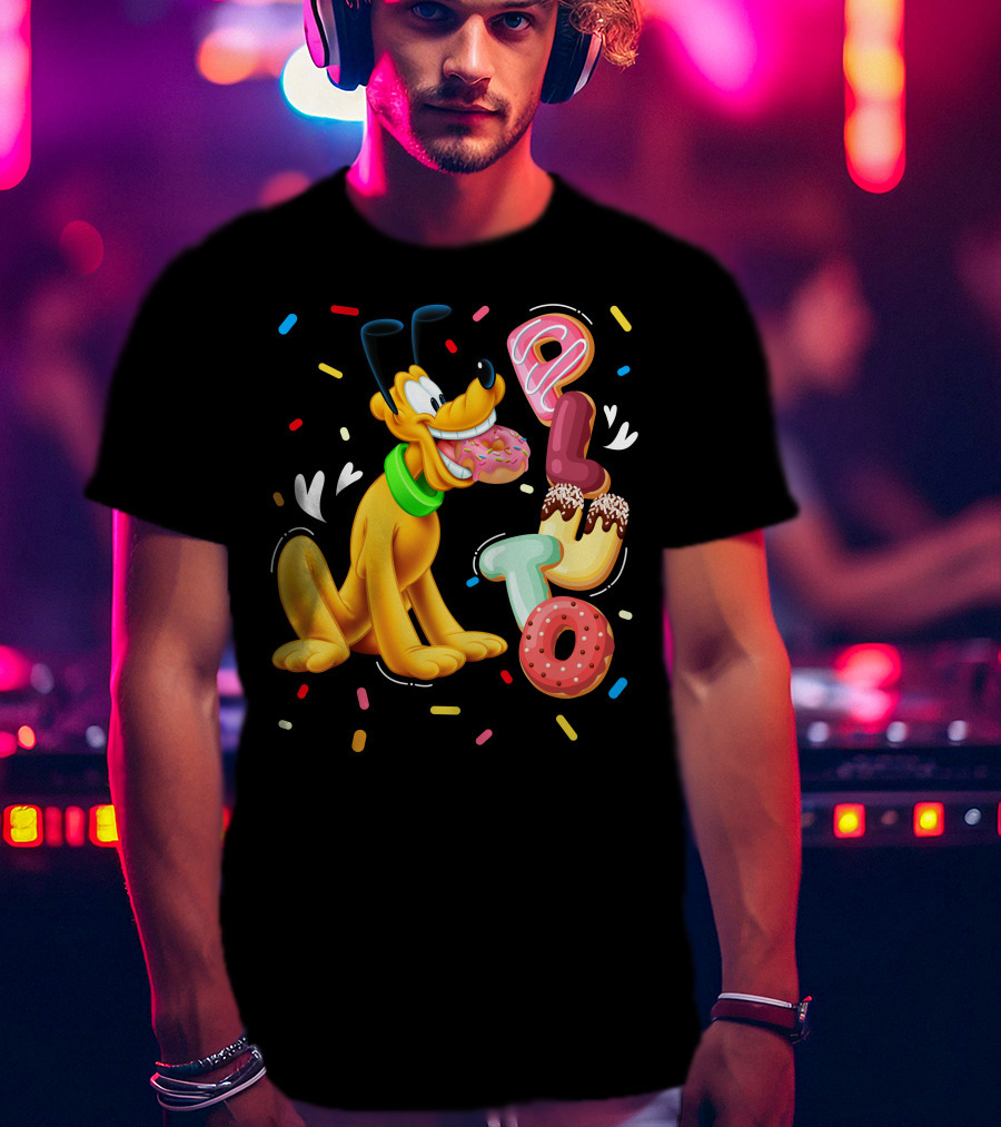 Pluto Donut Letters Colorful Confetti Celebration T-Shirt