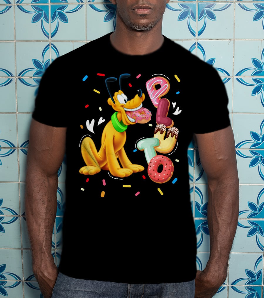 Pluto Donut Letters Colorful Confetti Celebration T-Shirt
