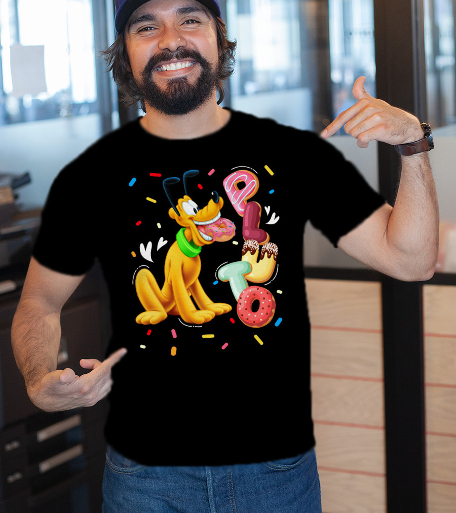 Pluto Donut Letters Colorful Confetti Celebration T-Shirt
