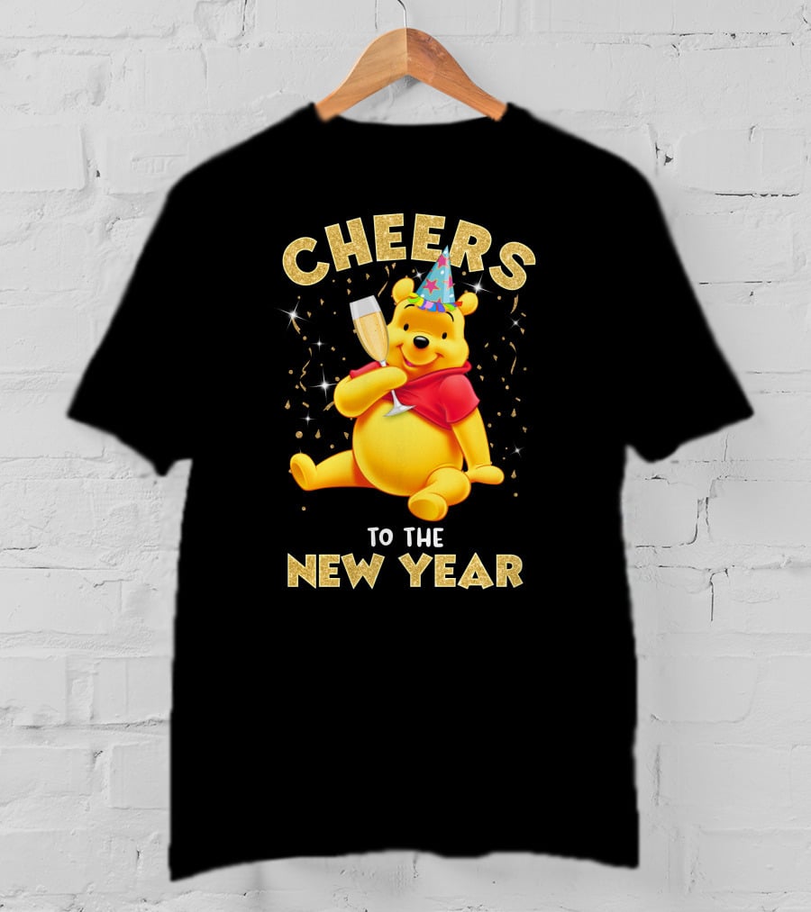 Cheers To The New Year Pooh Party Hat Champagne Celebration T-Shirt