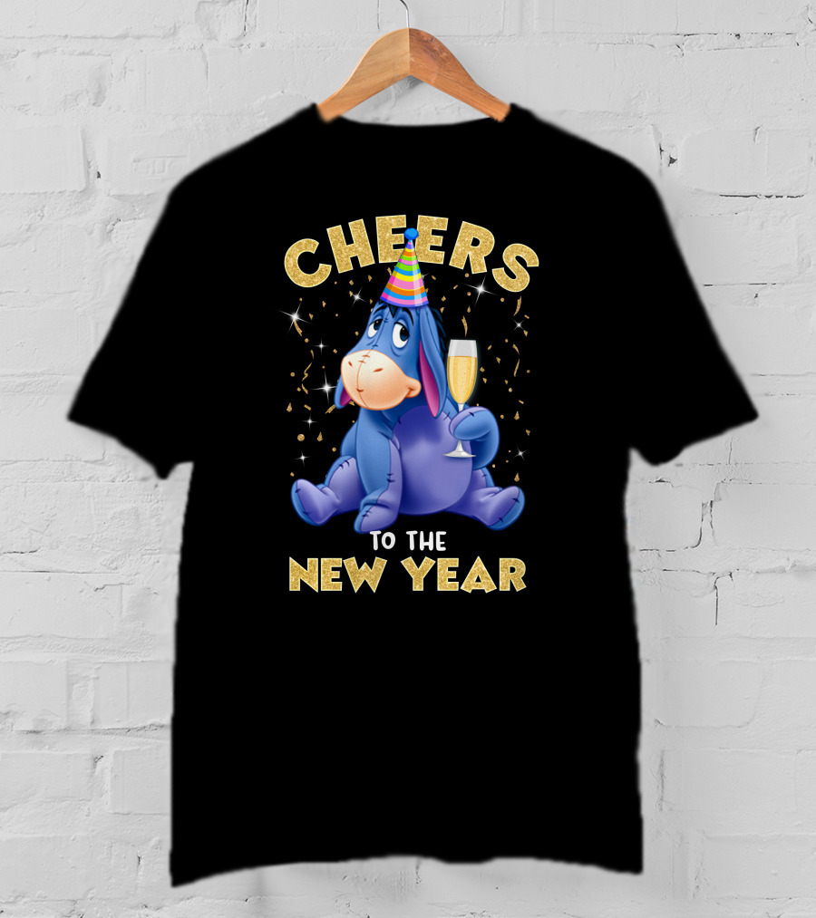 Cheers To The New Year Eeyore Party Hat Champagne Confetti Celebration T-Shirt