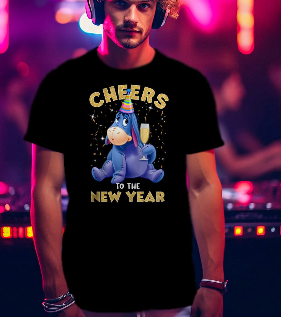 Cheers To The New Year Eeyore Party Hat Champagne Confetti Celebration T-Shirt