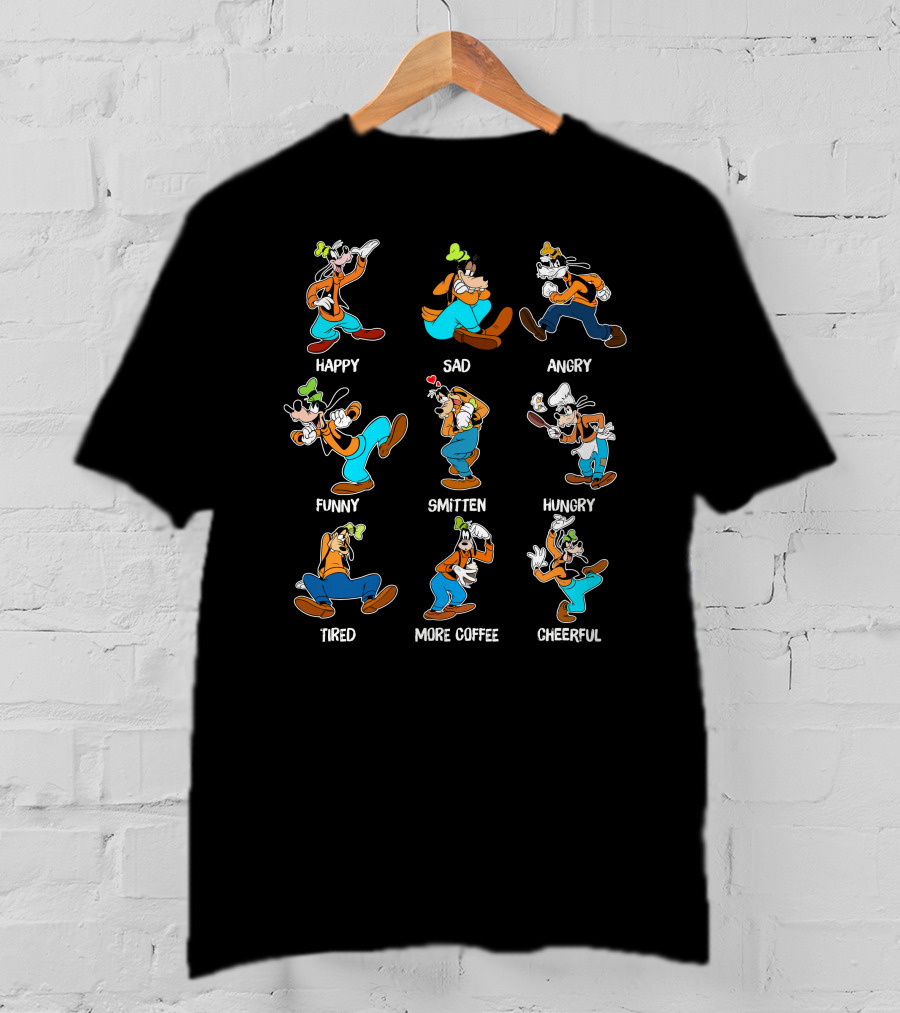 Goofy Happy Sad Angry Funny Smitten Hungry Tired More Coffee Cheerful Moods T-Shirt