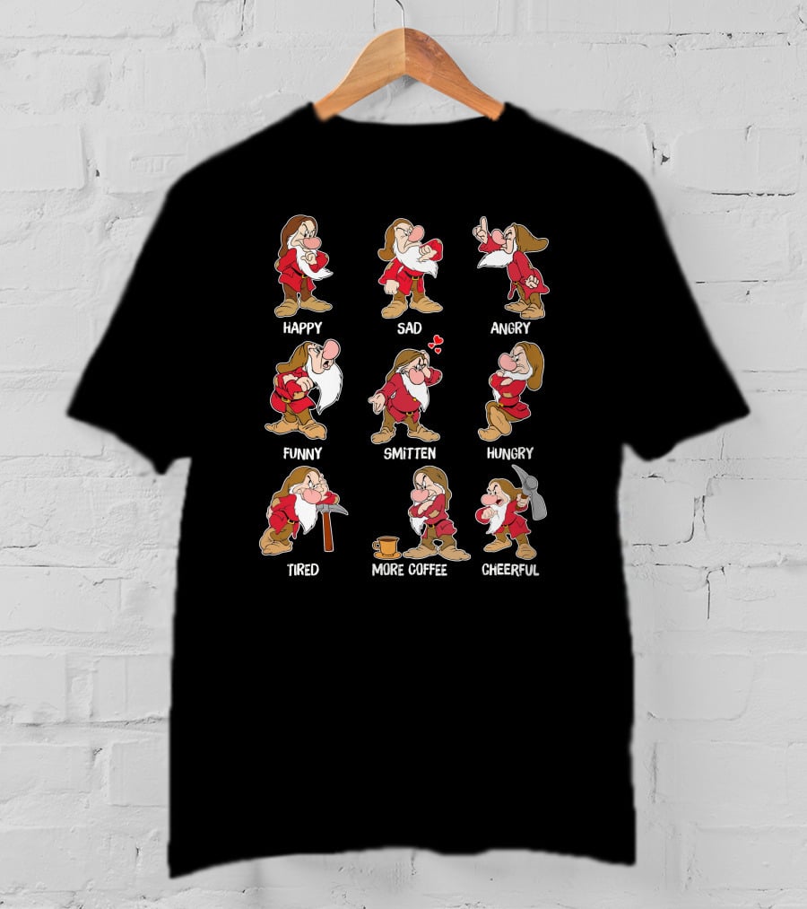 Happy Sad Angry Funny Smitten Hungry Tired More Coffee Cheerful Moods T-Shirt
