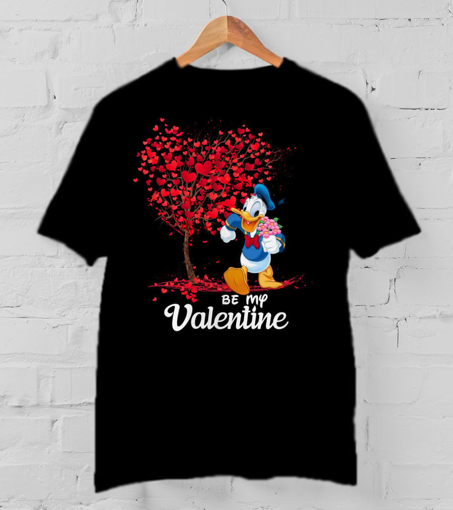 Be My Valentine Donald Duck Holding Flowers And Heart Tree T-Shirt