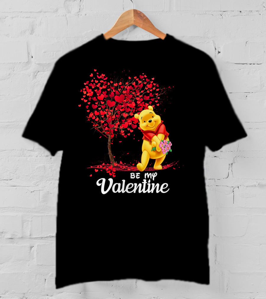Winnie The Pooh Be My Valentine With Heart Tree And Bouquet T-Shirt