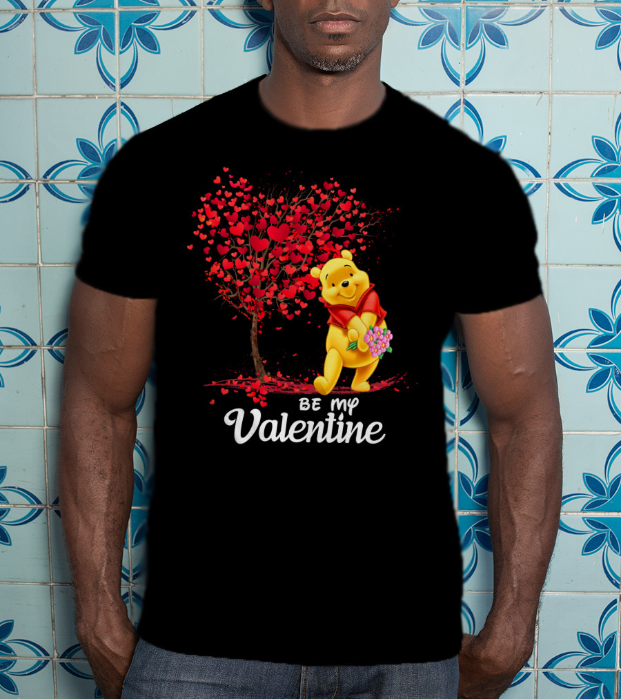 Winnie The Pooh Be My Valentine With Heart Tree And Bouquet T-Shirt