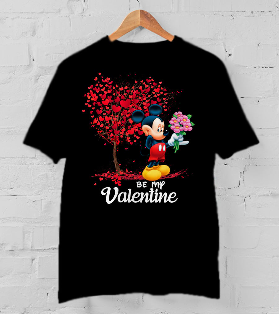 Be My Valentine Mickey Mouse Heart Tree Flowers T-Shirt