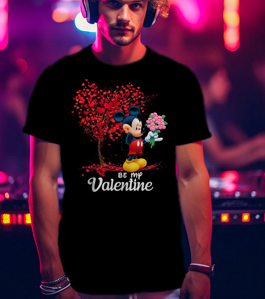 Be My Valentine Mickey Mouse Heart Tree Flowers T-Shirt