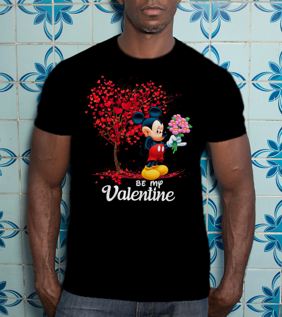 Be My Valentine Mickey Mouse Heart Tree Flowers T-Shirt