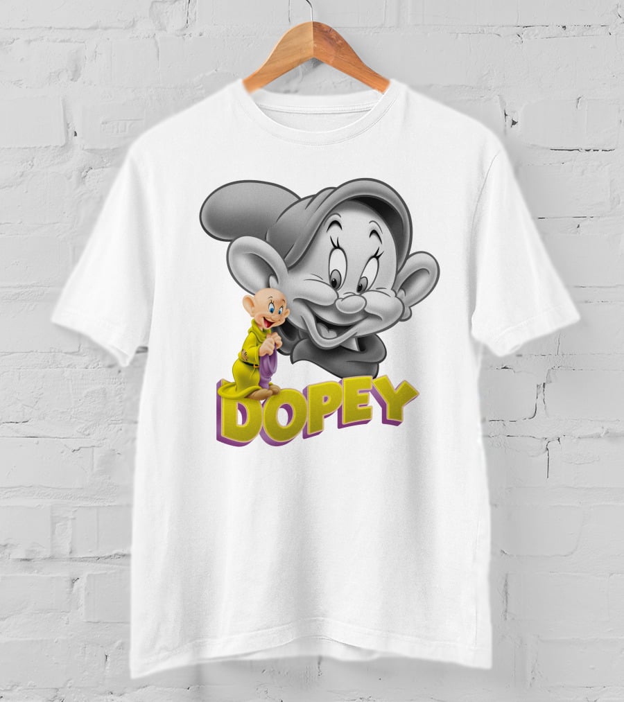 Dopey Disney Character With Cartoon Classic Style T-Shirt