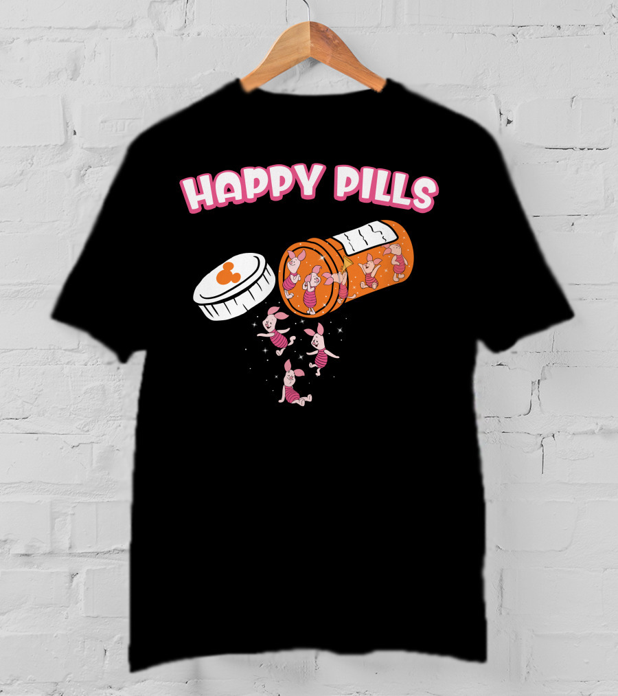 HAPPY PILLS Piglet Characters In Prescription Bottle T-Shirt