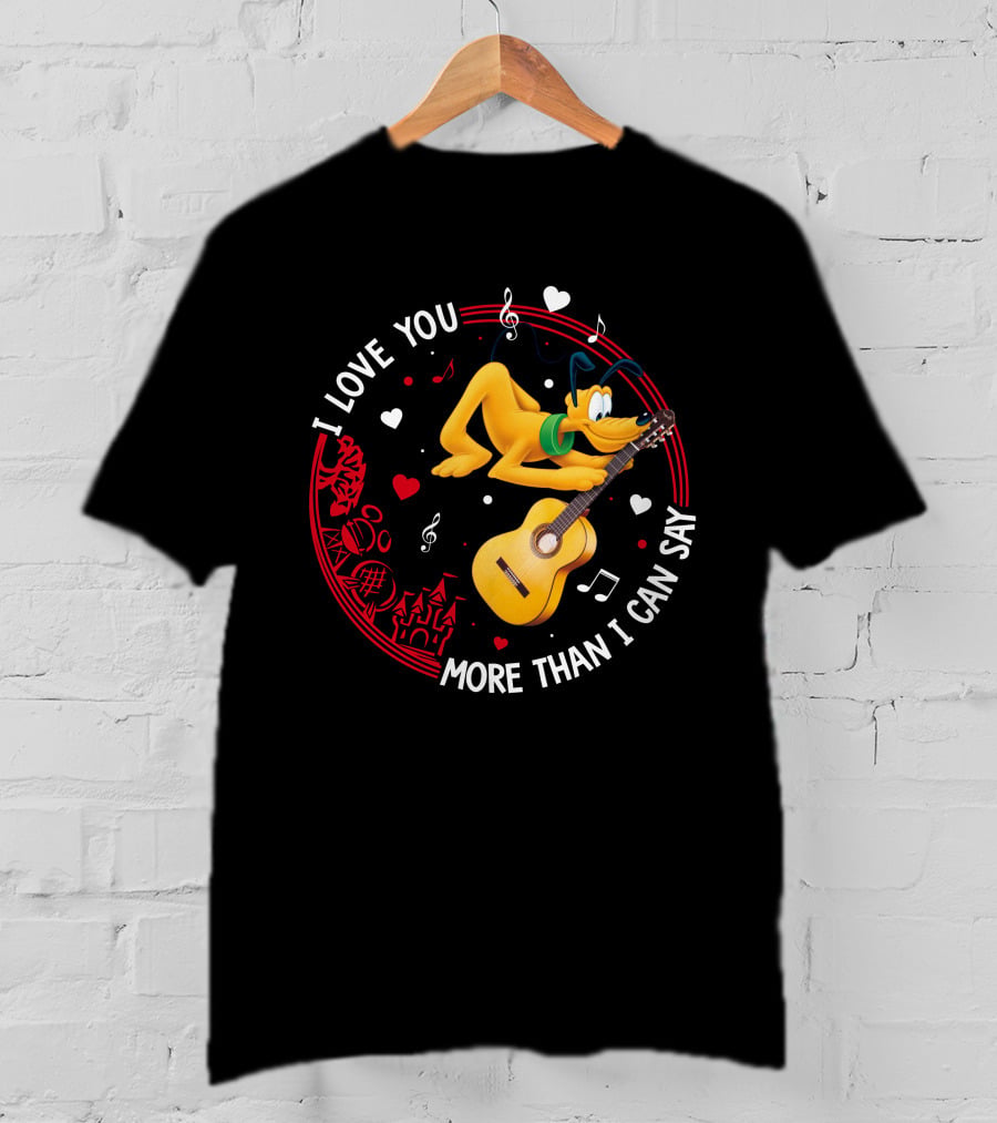 I Love You More Than I Can Say Pluto Guitar Music Hearts T-Shirt