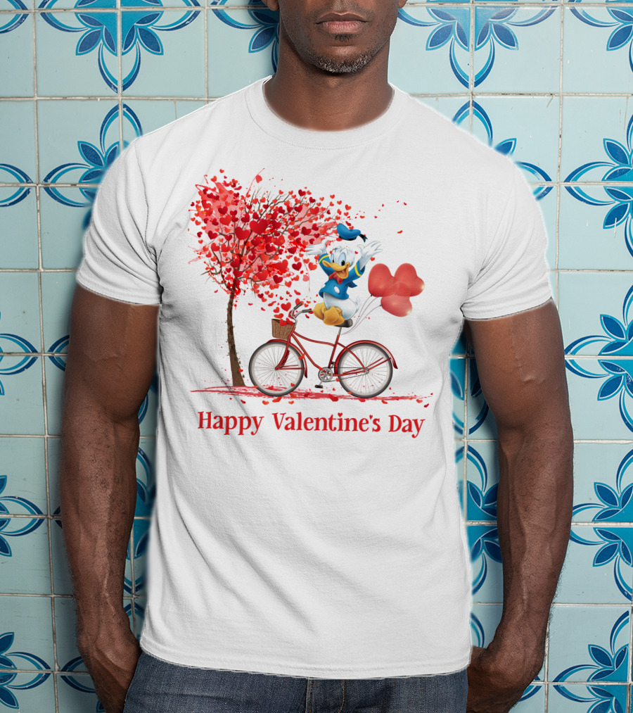 DN Valentine Happy Valentine's Day Donald Duck Bicycle Balloon Tree T-Shirt