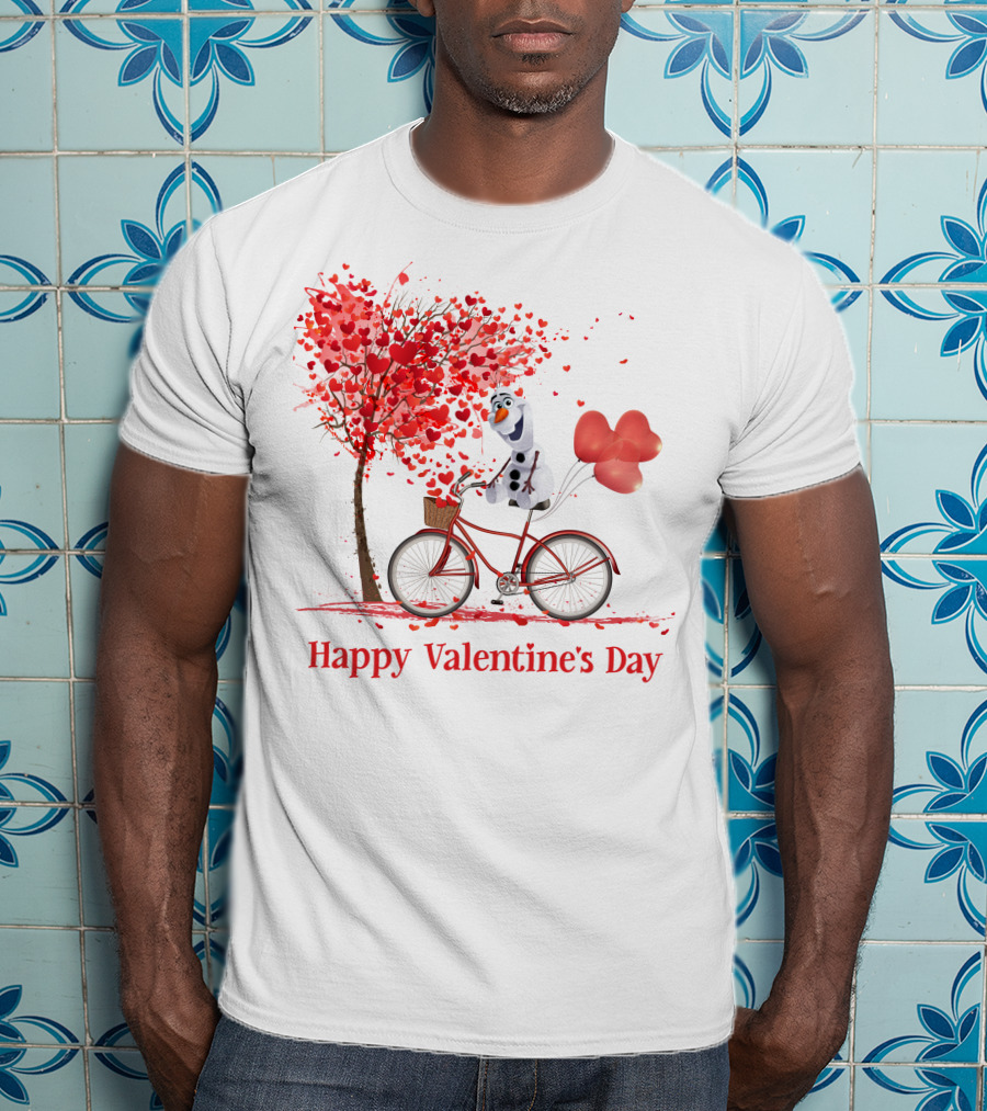 OL Valentine Happy Valentine's Day Olaf Bicycle Hearts Tree T-Shirt