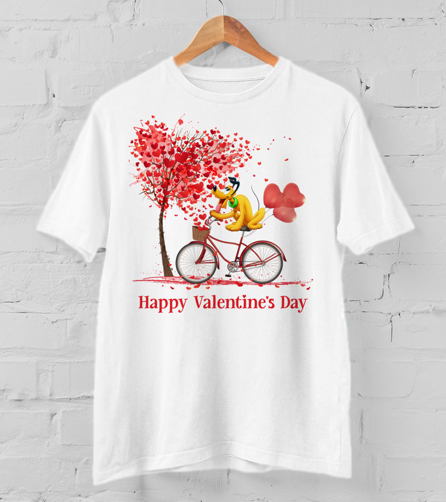 Happy Valentine's Day Bicycle With Hearts And Tree T-Shirt