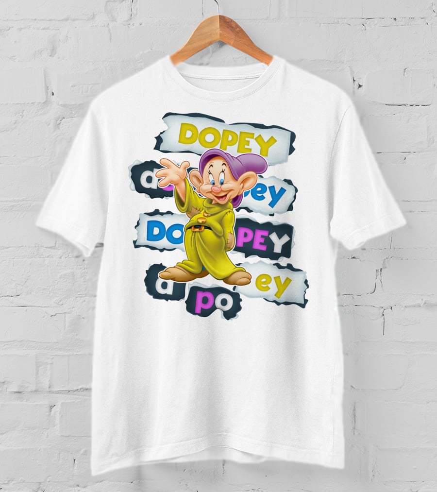 Dopey Iconic Character Playful Design With Text Variations And Classic Outfit T-Shirt