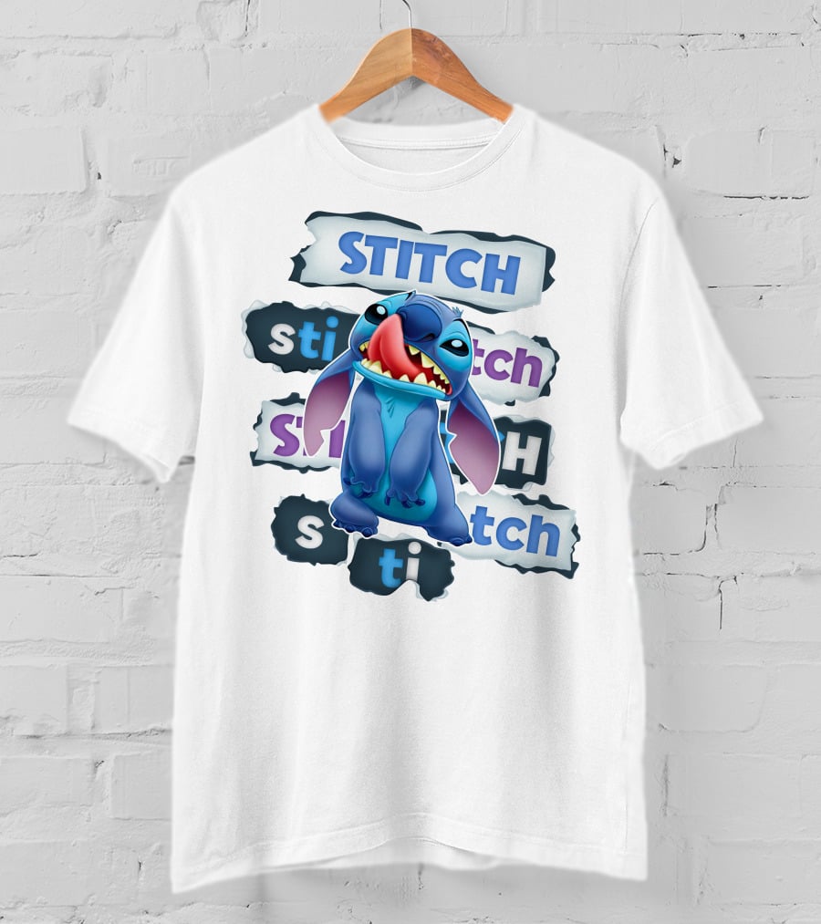 Stitch Blue Alien Character Multiple Text Styles T-Shirt