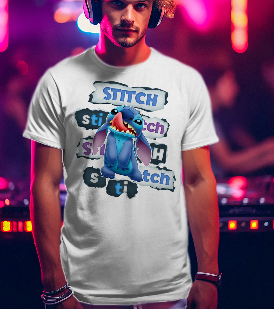 Stitch Blue Alien Character Multiple Text Styles T-Shirt