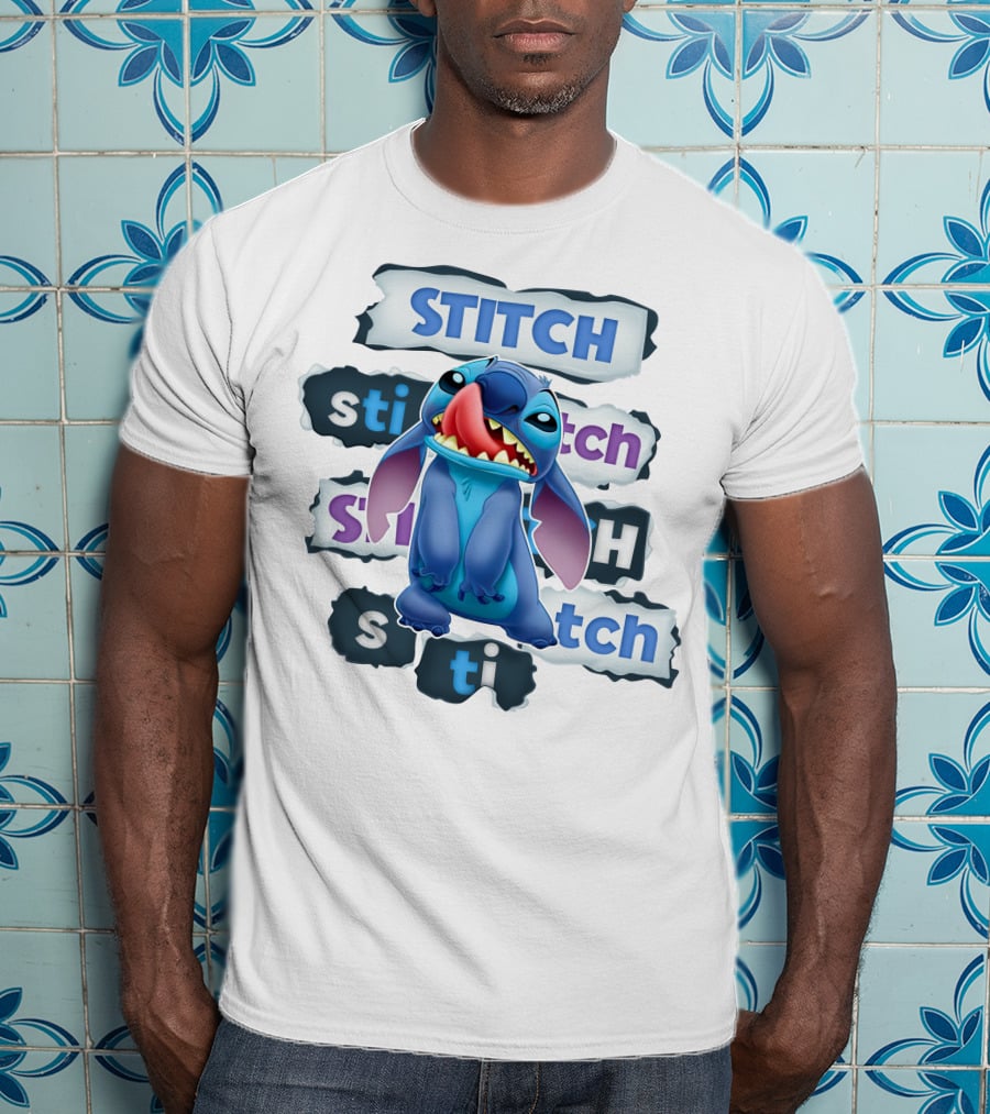 Stitch Blue Alien Character Multiple Text Styles T-Shirt