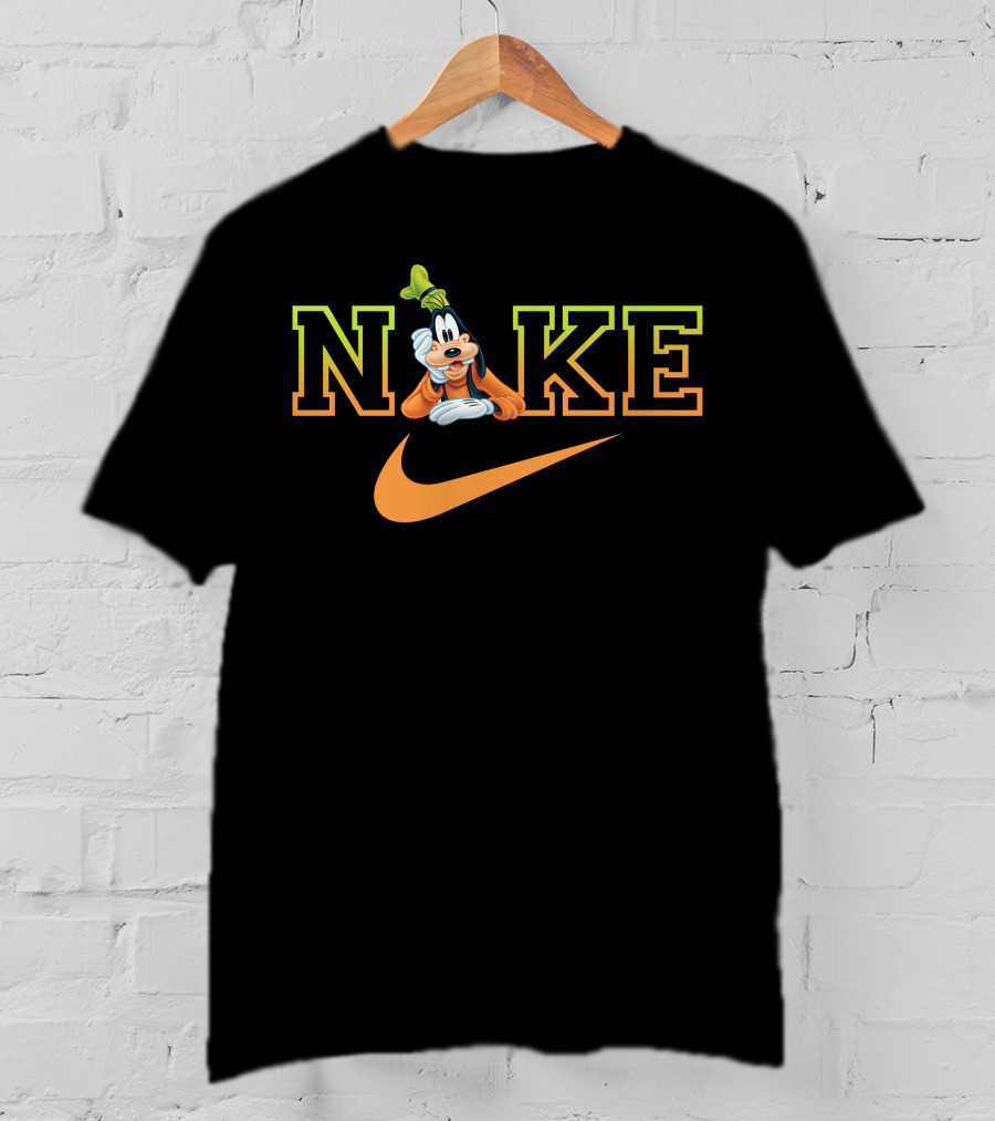 Goofy Nike With Orange Swoosh Logo And Green Hat T-Shirt