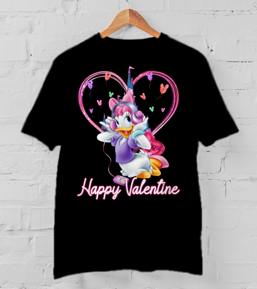Daisy Duck Happy Valentine Balloons Castle Headphones T-Shirt
